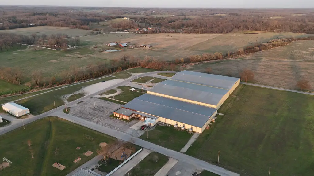 Aerial drone view of the HLJ Foam manufacturing and distribution facility in Milan, Tennessee.